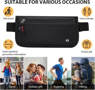 Чоловіча/жіноча поясна сумка DiULi, чорна, з RFID захистом, для подорожей, спорту та активного відпочинку