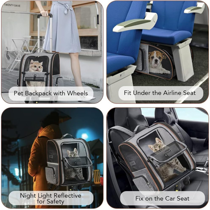 Рюкзак для кота Lekebobor, розкладний, переноска для домашніх тварин, для маленьких собак та середніх котів до 8 кг, складаний, для подорожей, піших прогулянок, в полоску, 12.6'L x 11.2'W x 16.5'H - L (середній, сірий)