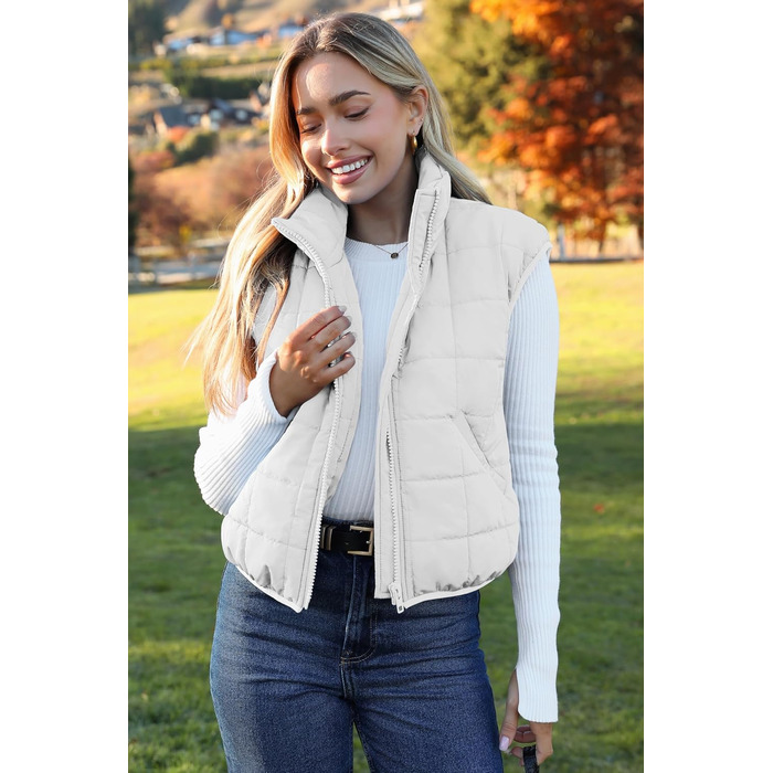 Жіноча жилетка ZEAGOO Kurz Steppweste - легка осінньо-зимова жилетка з кишенями (біла, M)