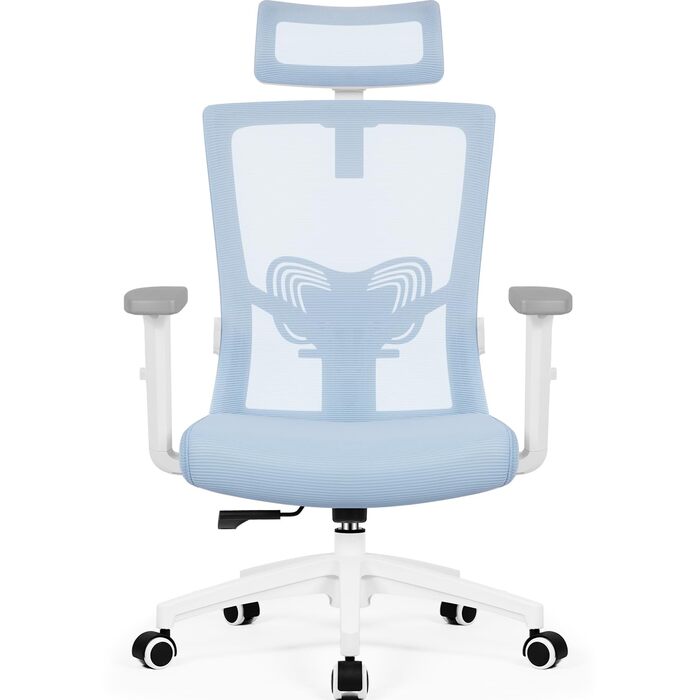 Ергономічне крісло Daccormax для офісу: регульована підголовник, підлокітники, підтримка попереку, поворотний механізм, функція гойдання, дихаюча сітка, для спини, до 150 кг (Блакитний)