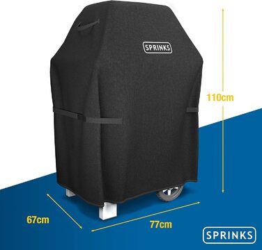 Водонепроникний чохол SPRINKS® для газового гриля 77x67x110 см, оксфорд 600D, чорний, з ручками – захисна накривка для Weber, Napoleon, Enders
