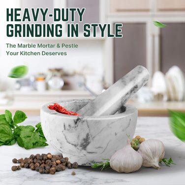 Мраморний ступка з толуштою Flexzion, 12 см, для спецій та приготування їжі, білий колір