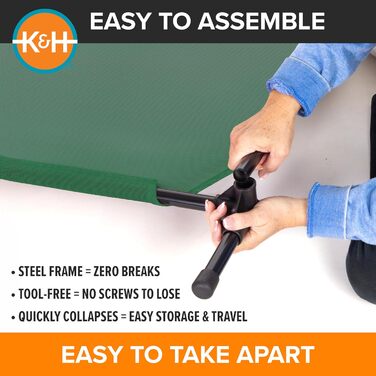 K&H Pet Products Elevated Outdoor Dog Bed, Breathable, Cooling, Elevated Cot, Hammock for Large Dogs, Washable Mesh Cover, Elevated Metal Frame, Foldable, (L 127 x W 81 x H 23 cm)