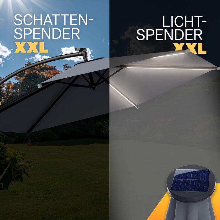 Kingsleeve® Canopy Umbrella LED Lighting UV Protection 80+ Solar Stand Protective Cover 350cm Large Crank Balcony Terrace Garden Umbrella Parasol
