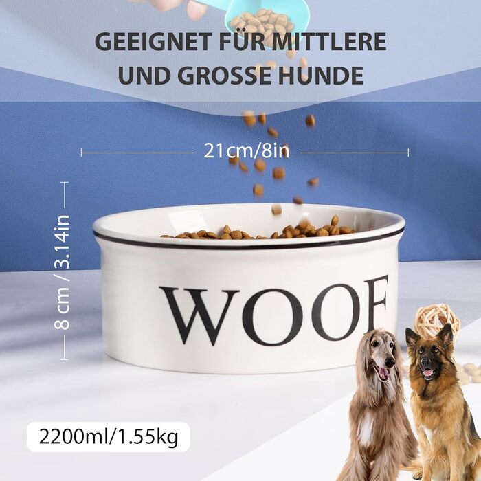 Керамічна годівниця для собак Autumnlife 2.2L з піднятою платформою. Підходить для собак середніх та великих порід, котів. Миска для води та корму, безпечна для миття в посудомийній машині та розігріву в мікрохвильовці. Білий колір.