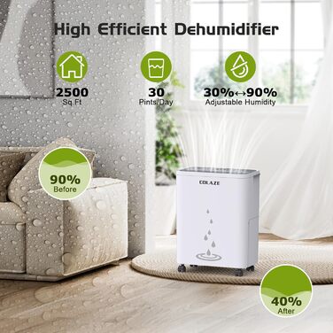 Електричний осушувач повітря COLAZE 20л/24г, для дому, підвалу, квартири, вітальні. Тиха робота, осушувач повітря для приміщень до 150м³ (50м²).