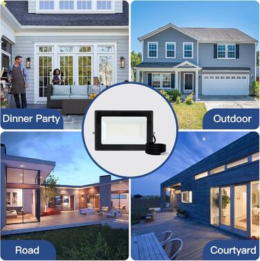 LED Floodlight 50W, Outdoor 5000LM, Spotlight 72 LED IP65 Waterproof, Outdoor Floodlight 6500K Cold White, 230V for Garage, Garden 【2 Pieces Black】 (6500k Cold White, GJ50W [2 Pieces Black])