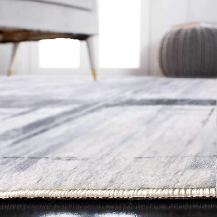 Сучасний килим Tinyboy-HBQ для вітальні та спальні: короткий ворс, сірий/золотий (120x160 см)