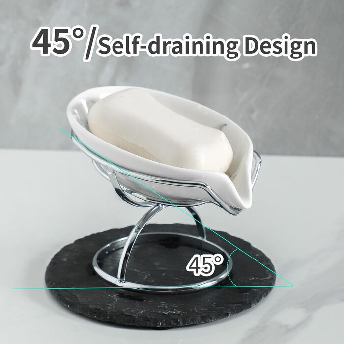 Керамічна миска для мила Dobbyby у формі листя з самозливним механізмом, сріблястого кольору, для ванної, душу, кухні.