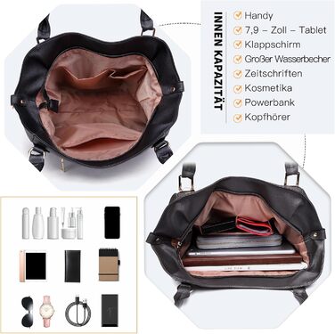 Сумка жіноча Miss Lulu велика шопер-торба Tote Bag з м'якої PU шкіри, чорна