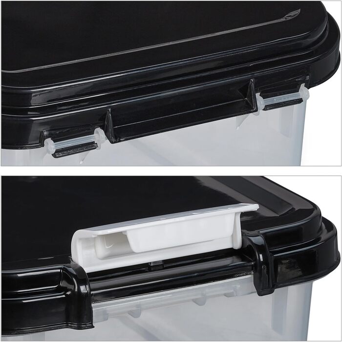 Коробки для корму для собак Relaxdays 2 шт., 10L та 30L, з кришкою, роликами, лопаткою, прозорі/чорні