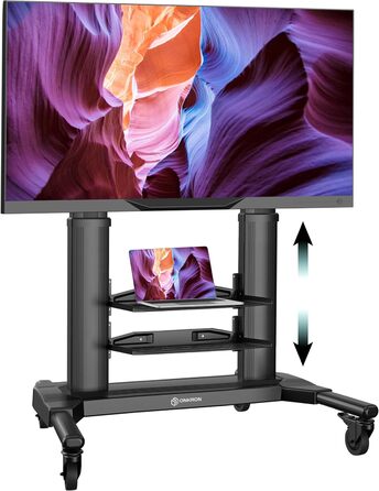 ONKRON Mobile TV Stand for 40-80 inch TVs - Adjustable Height, Aluminum, VESA 700x400, Black - TS2771-B