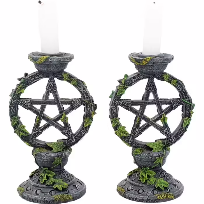 Nemesis Now B2539G6 Wiccan Pentagram Candle Holder Set with 2 Candle Holders, 15 cm, Black Resin