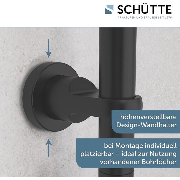Schütte Shower Set MALLORCA Shower Column with Large Rain Shower Head, Hand Shower with 3 Jet Types, Shower System without Faucet, Matte Black