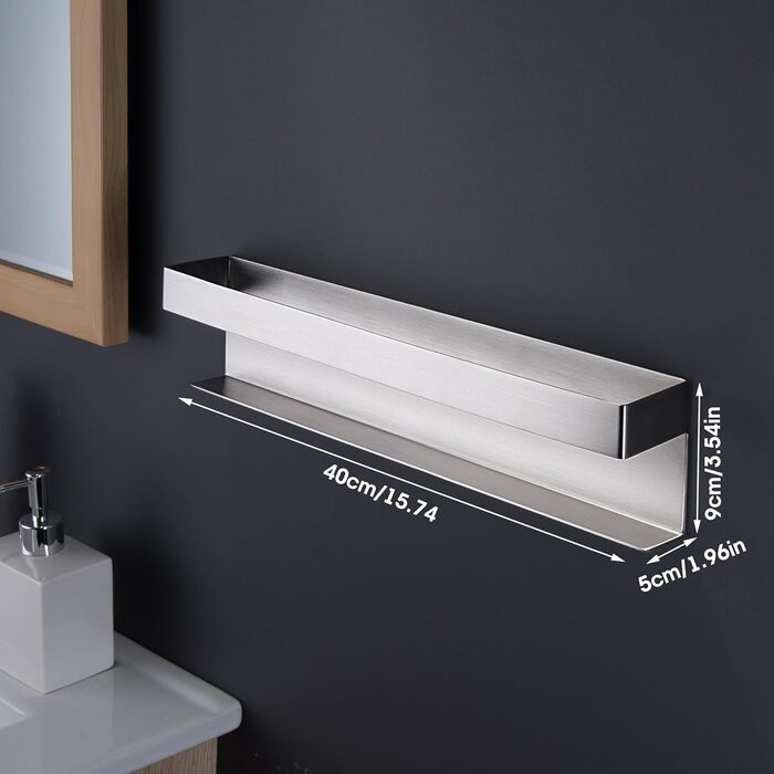 Тримач для рушників ZUNTO без свердління, самоклеючий, з нержавіючої сталі, 40 см, срібляний