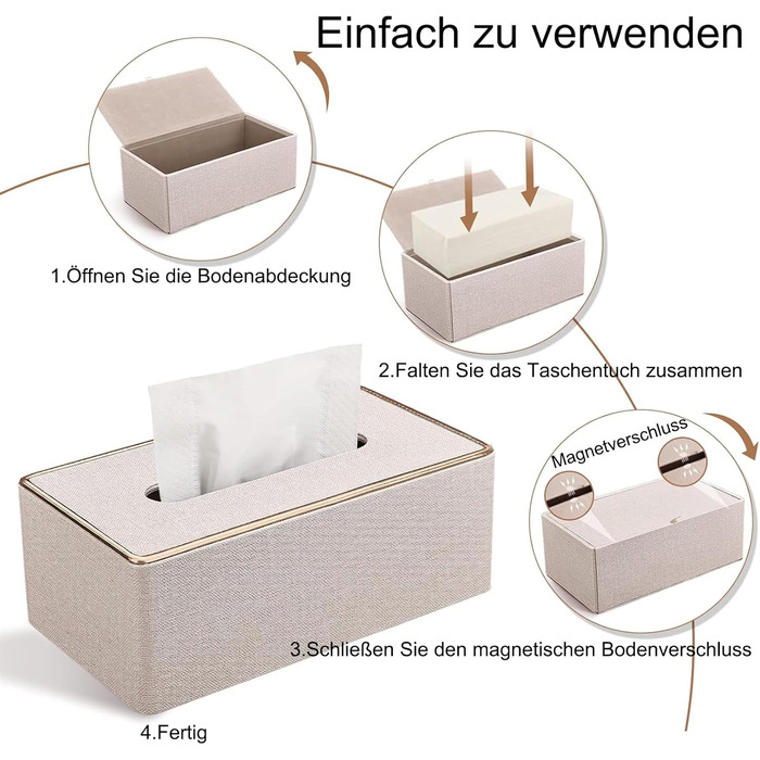 Скляниця для серветок Rarapop з PU-шкіри, прямокутна, для комода, ванної кімнати, офісу (Бежевий)