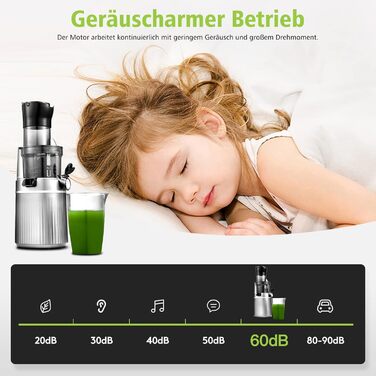 AOBOSI 200W Slow Juicer, Juicer with Reverse Function and Two Filter Sizes. Juicer vegetable and fruit test winner, multifunctional juicer vegetable and fruit with Smart Chip. Fruit press-Gray 80MM Gray