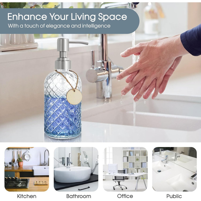 Скляні дозатори для мила Topsky (2 шт.), 400 мл, з нержавіючою помпою, для кухні та ванної кімнати