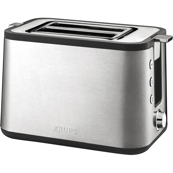 Krups KH442D Control Line Premium Toaster | Stainless Steel | 2 Short Slots for 2 Slices | Bagel Attachment | 6 Browning Levels | 850 W | 23.6 x 32.4 x 20.2 cm | Silver/Black