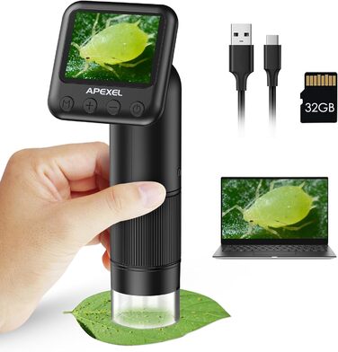 Портативний кишеньковий мікроскоп LCD 800x з LED підсвічуванням, USB підключення до ПК, SD-карта та слайди - MS008