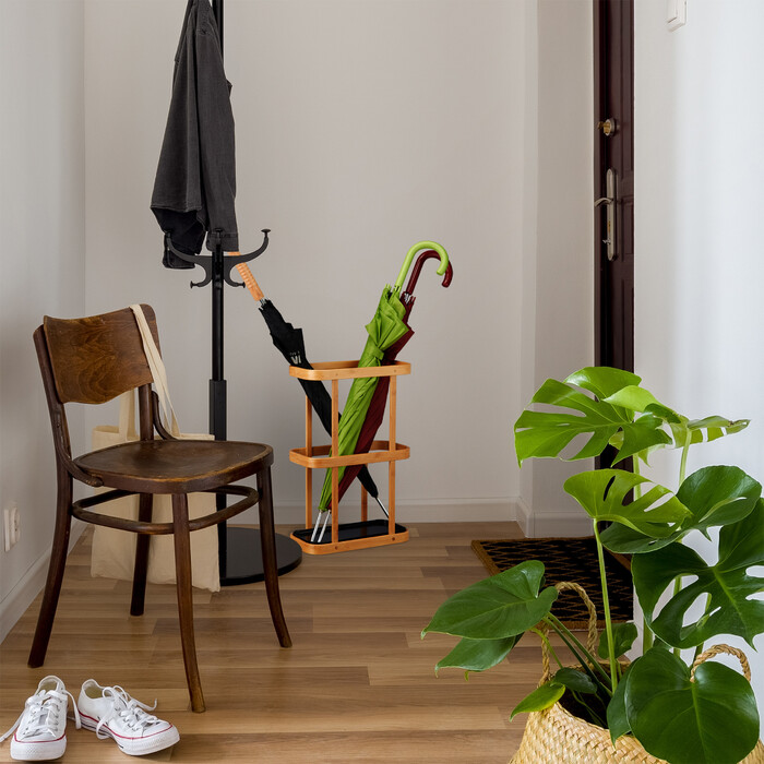 Relaxdays Bamboo Umbrella Stand with Drip Tray