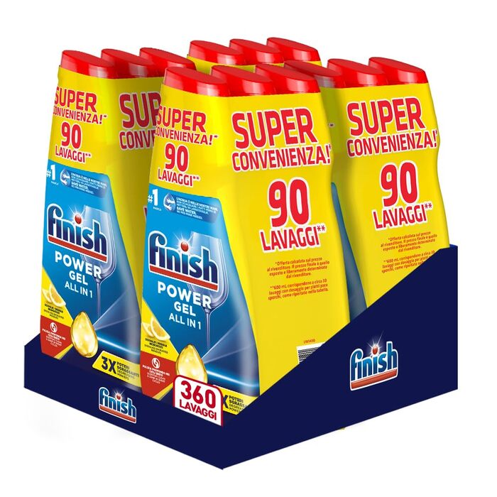 Рідкий засіб для посудомийних машин Finish Powergel, мультифункціональний, з лимоном, 120 мийок (4 упаковки по 30, 600 мл)