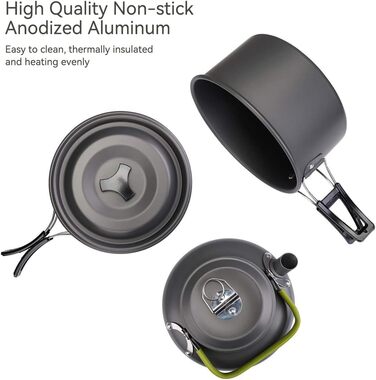 Набір кухонного посуду для кемпінгу AUHOU: портативний набір посуду з алюмінію для пікніків, походів та рюкзакових подорожей