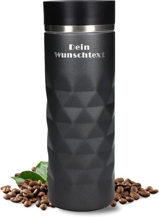 Термокружка Elasto з нержавіючої сталі, 450 мл, з індивідуальною гравіюванням, витримує витоки, термоізольована, сірий колір