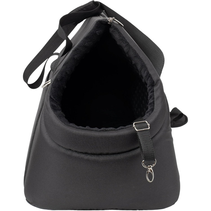 Сумка-переноска для собак та котів | Сумка на плече для тварин з гумкою та карабіном | до 15 кг | Матеріал: штучний замш (вельвет) | Розмір: L | Чорний колір (52 x 35 x 39 см)