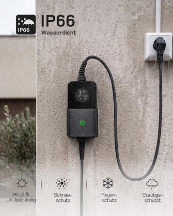 Зарядний пристрій для електромобіля Typ 2 Schuko 3.7кВт з мобільним додатком, кабель 7.5м, регулювання струму 6-16А, чорний