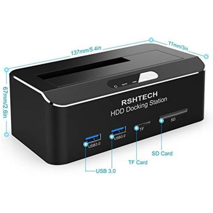 Док-станція для жорстких дисків RSHTECH з двома відсіками, USB 3.0, алюміній, підтримка 2.5/3.5