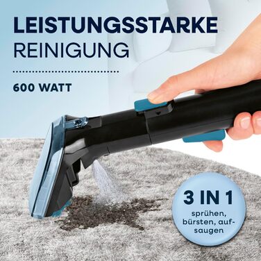 CLEANmaxx Професійний пилосос для килимів та м'яких меблів Pro Power | Видалення плям та EASYmaxx засіб для килимів | Мокрий пилосос для диванів, авто, килимів, м'яких меблів | Плямавидальник блакитний з шампунем Pro Power 600W