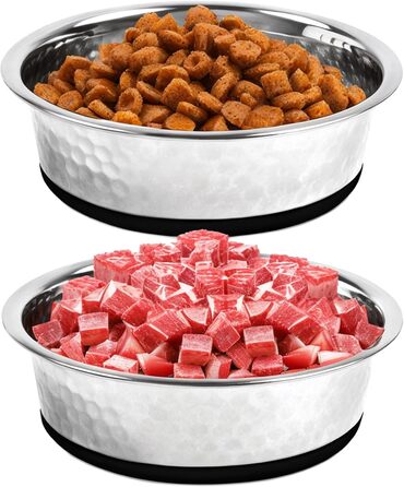 Набори мисок для собак великих, середніх та малих порід, 2 шт. з нержавіючої сталі з антиковзним силіконом, 22 см