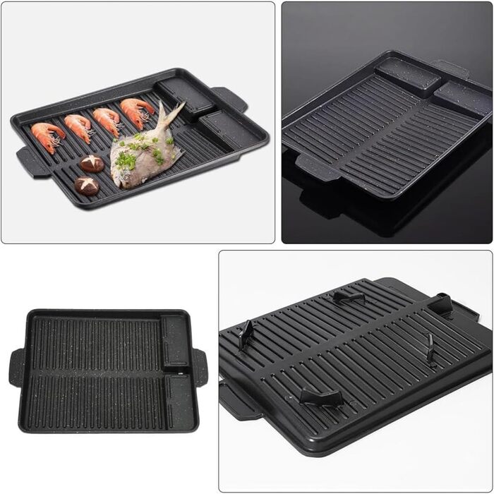 LADAMI Корейський BBQ-гриль для газової плити, антипригарна прямокутна сковорода-гриль для кемпінгу, для приміщень і вулиці