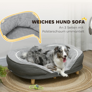 PawHut Dog Bed for Dogs up to 25 kg, Removable Cover, Non-Slip Feet, 90 x 78 x 25 cm, Grey