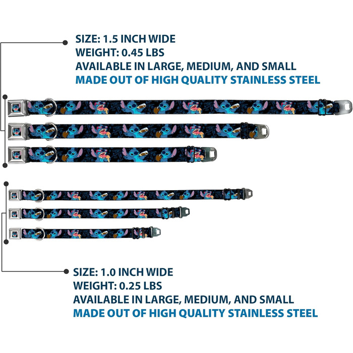 Нашийник для собак Buckle-Down з пряжкою - чорний/синій, 1 дюйм, для шиї 38-66 см - великий