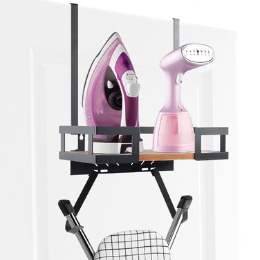 Настінний тримач для прасувальної дошки з металевим кошиком та знімними гачками, для T- та V-подібних дошок, над дверима