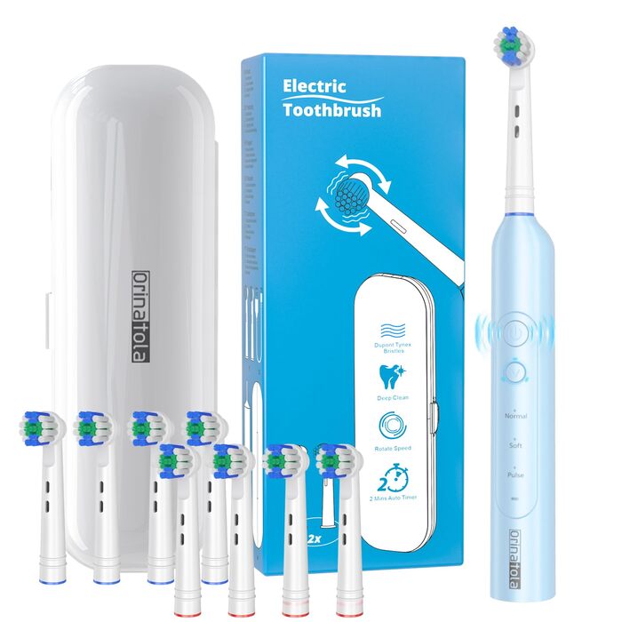 Електрична зубна щітка для дорослих Rotierende з 8 насадками, 3 режимами чищення, акумулятором на 50 днів та Smart-таймером 2 хв - Чорна