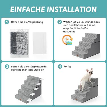 COZY KISS Dog Stairs for Small Dogs, Wide Steps Pet Stairs for Bed Couch Car, 60cm High High-Density Foam Cat Stairs with Removable Cover (7x0x60cm, ) (Black & White, 5, 75x50x60cm-Removable)