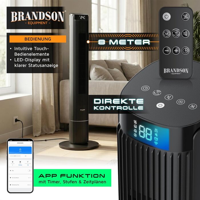 Вентилятор підлоговий Brandson DC Turm з Wi-Fi, керування через Smart Life, енергоефективний, тихий, з пультом - ECO GREEN