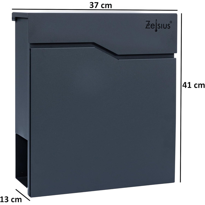 Поштова скринька Zelsius Wave з відділенням для преси, антрацит RAL 7016, з механізмом плавного закриття | Настінна або стійкова установка