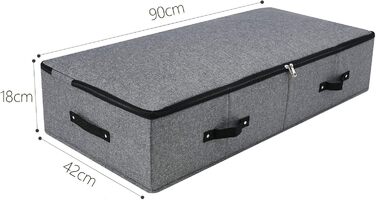 Складана коробка для зберігання під ліжком з ручкою, блискавкою, для ковдр, одягу, постільної білизни, 90×42×18 см, чорно-сіра