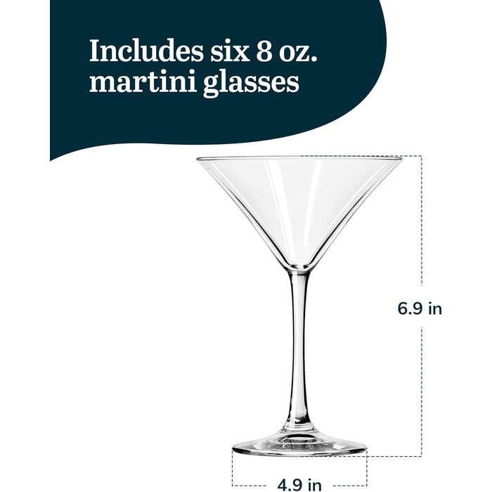 Бокали для Мартіні Libbey Entertaining Essentials, 237 мл, прозорі, набір 6 шт.