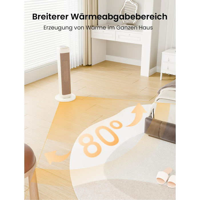 Електричний обігрівач AIRMATE 63см: керамічний, тихий, з термостатом та осциляцією, 3 режими, таймер, 2000W, захист від перегріву, білий