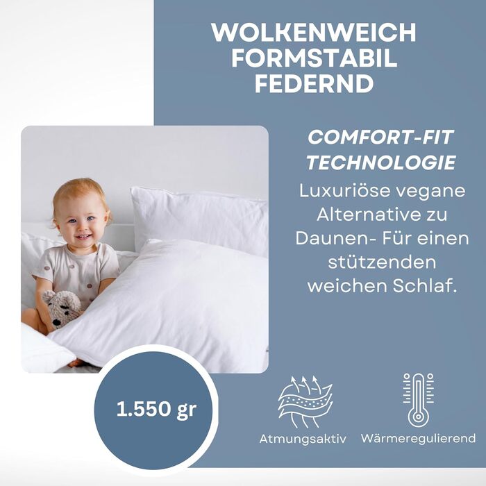 Hatchka Down Alternative Pillow 80x80 - High-Quality Down Pillow Alternative Filling, Durable & Breathable Down Microfiber Pillow 80x80 for a Restful Sleep, Pillow 80x80 OekoTex 80x80 cm