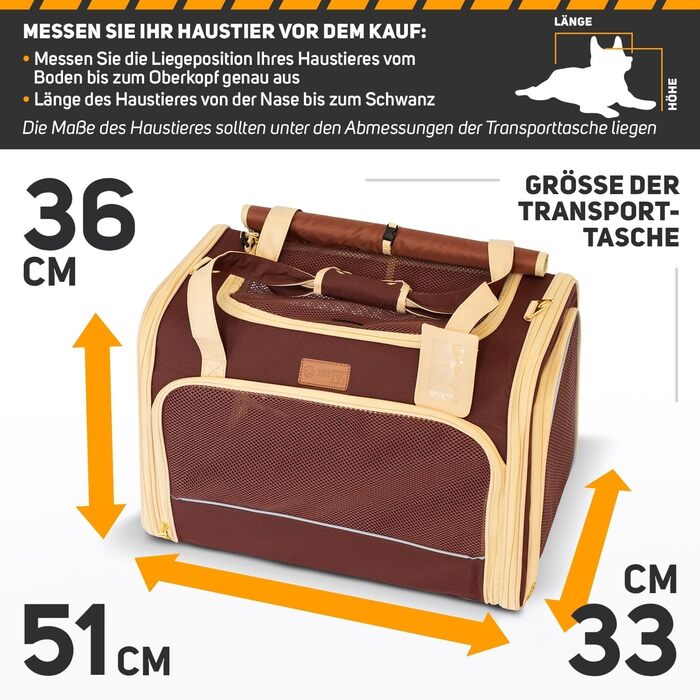 Транспортна переноска для кота та собаки, сумка-переноска для маленьких собак та котів, коричнева, 51 x 36 x 33 см