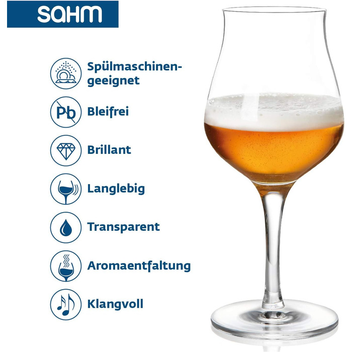 Sahm Beer Glasses Set - 6 pcs - 420ml Beer Sensory Glass - Dishwasher-Safe Beer Glasses - Ideal Gourmet Beer Gift & Craft Beer Glasses