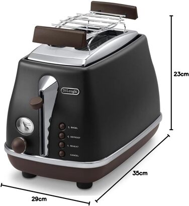 Тостер De'Longhi Icona Vintage CTOV 2103.GR з підставою для бургерів, 6 рівнів підсмажування, функція розморожування та підігріву, зелений, з нержавіючої сталі, ретро-дизайн