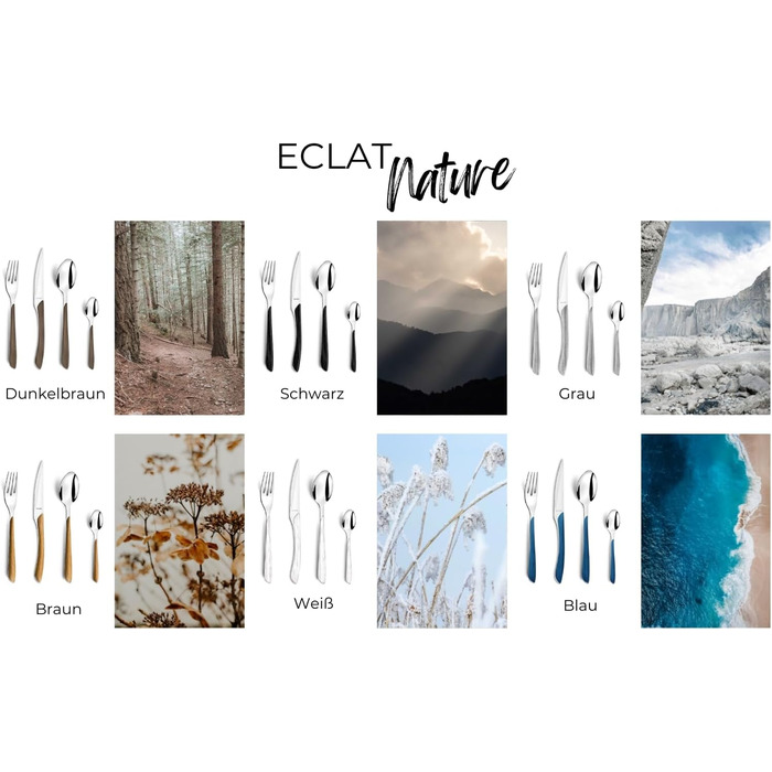 Amefa ECLAT Cutlery Set NATURE Brown Wood-Look Dining Cutlery 24-Piece for 6 People Stainless Steel, Rust-Proof, Plastic Grips with Wood-Look Finish, Dishwasher-Safe Cutlery Set for 6 People