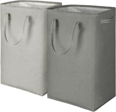 2-Pack 80L Large Laundry Basket, Foldable Laundry Basket/Laundry Bag with Long Reinforced Handles, Freestanding Laundry Basket for Bathroom, Bedroom, Dark Gray, Light Gray